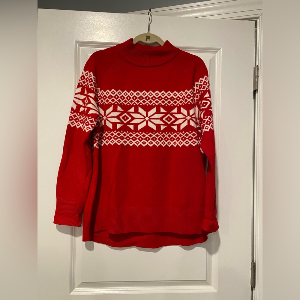 Talbots Red and White Geometric Sweater